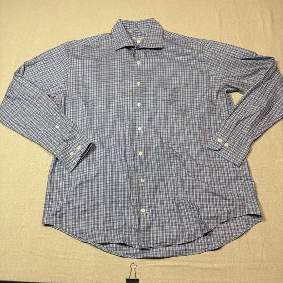 PETER MILLAR Blue Cotton-Stretch Sport LS Button Shirt Blue White Mens Sz XL - Picture 2 of 6